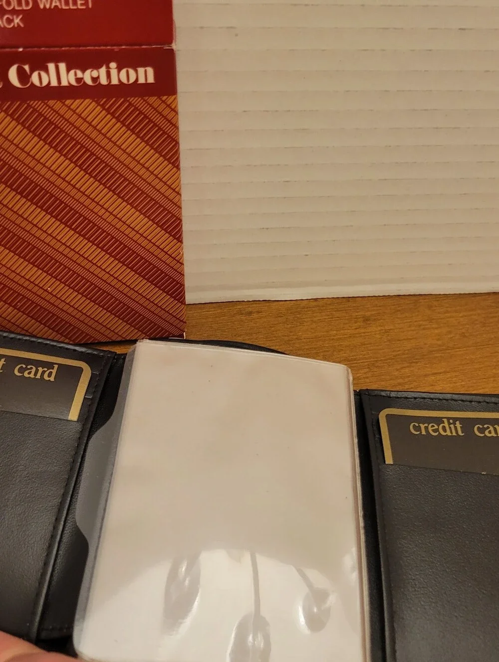 Vtg. Avon Black Leather Tri-Fold Wallet. New in Box